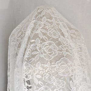 Stretchy Lace Fabric Ivory Large Rose Bridal Wedding Fabric Headband Fabric 59" width