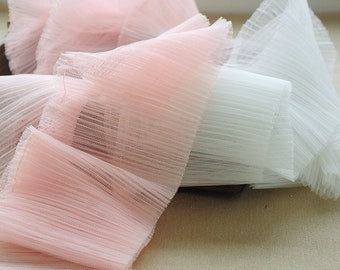 Ribete de encaje plisado de doble capa de malla rosa y blanca para escote y puños de mangas, faldas Barbie, faldas esponjosas para bebé, mangas de falda de 10 cm de ancho