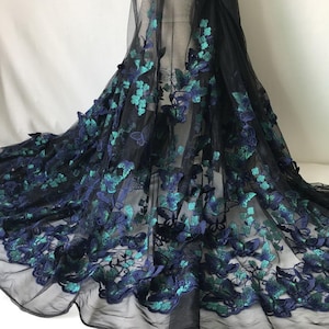 6 colors Lace Fabric 3D Blue Butterfly Floral Exquisite Embroidery Black Tulle Exquisite Bridal Wedding Headband 51&quot; width