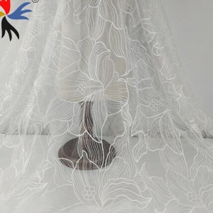 Lace Fabric Off White Exquisite Lotus Flowers Tulle Mesh For Bridal Lace Wedding Lace Headband Fabric Wedding Gown 51" width