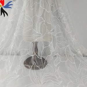 Lace Fabric Off White Exquisite Lotus Flowers Tulle Mesh For Bridal Lace Wedding Lace Headband Fabric Wedding Gown 51&quot; width