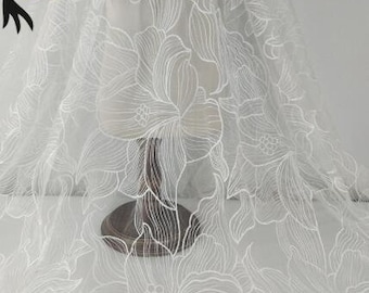 Lace Fabric Off White Exquisite Lotus Flowers Tulle Mesh For Bridal Lace Wedding Lace Headband Fabric Wedding Gown 51" width