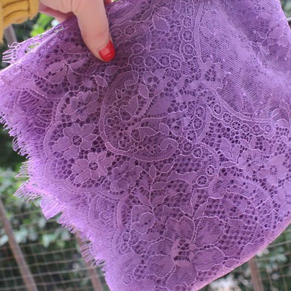 Diadema de tela para novia, boda, con encaje, color lavanda, morado y pestañas, de 3,3 yardas, muy ancha, 17,3" de ancho