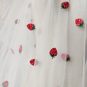 Spitzenstoff Erdbeere Muster Weiß Tüll Bestickt Biseitige Bogenkante Hochzeitsstoff Babykleid Spitze 51 "breite Hohe Qualität