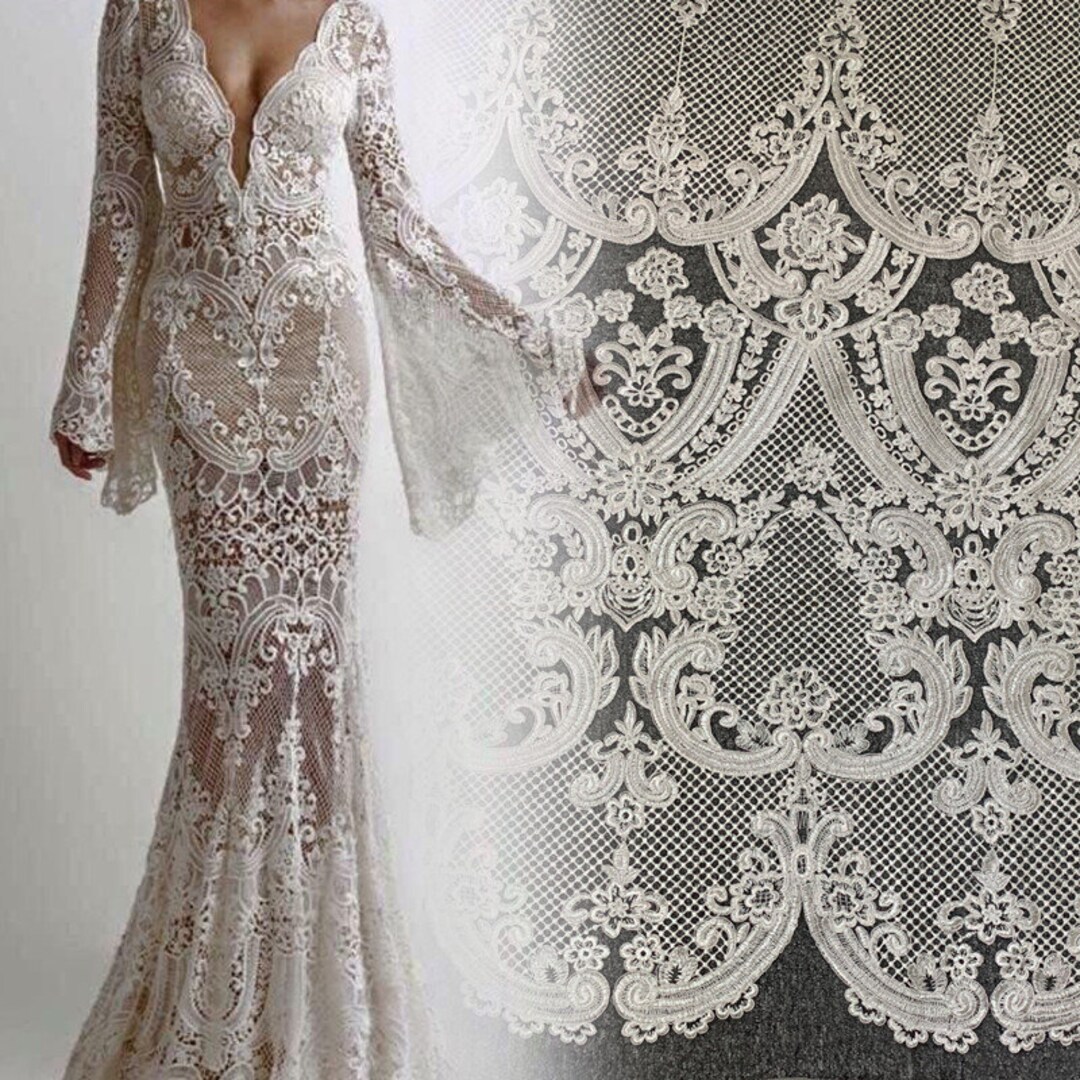 Bohemian off White Chantilly Lace Fabric Embroidery Flower, Bridal
