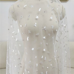 Vit stjärnprickig nät tyll spetstyg blommig mjuk tyll utsökt brudtärneband slöja spets flickaklänning spets 59" bredd 1 gård