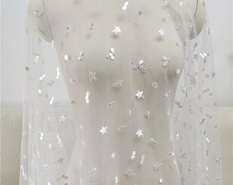 White Star Polka Dot Mesh Tulle Lace Fabric Floral Soft Tulle Exquisite Bridal Wedding Headband Veil Lace Girl Dress Lace 59" width 1 yard