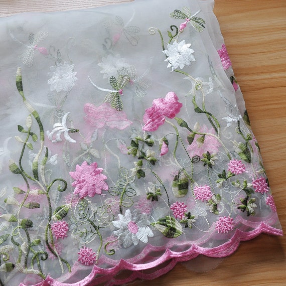 51 Width White Organza Pink Floral Embroidery Lace Fabric by the Yard –  iriz Lace