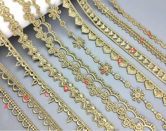2 Meter goldfarbene Spitzenborte, gold gewellte Spitzenborte, goldfarbener Lolita Ausschnitt, Bordüre, Zierstiche