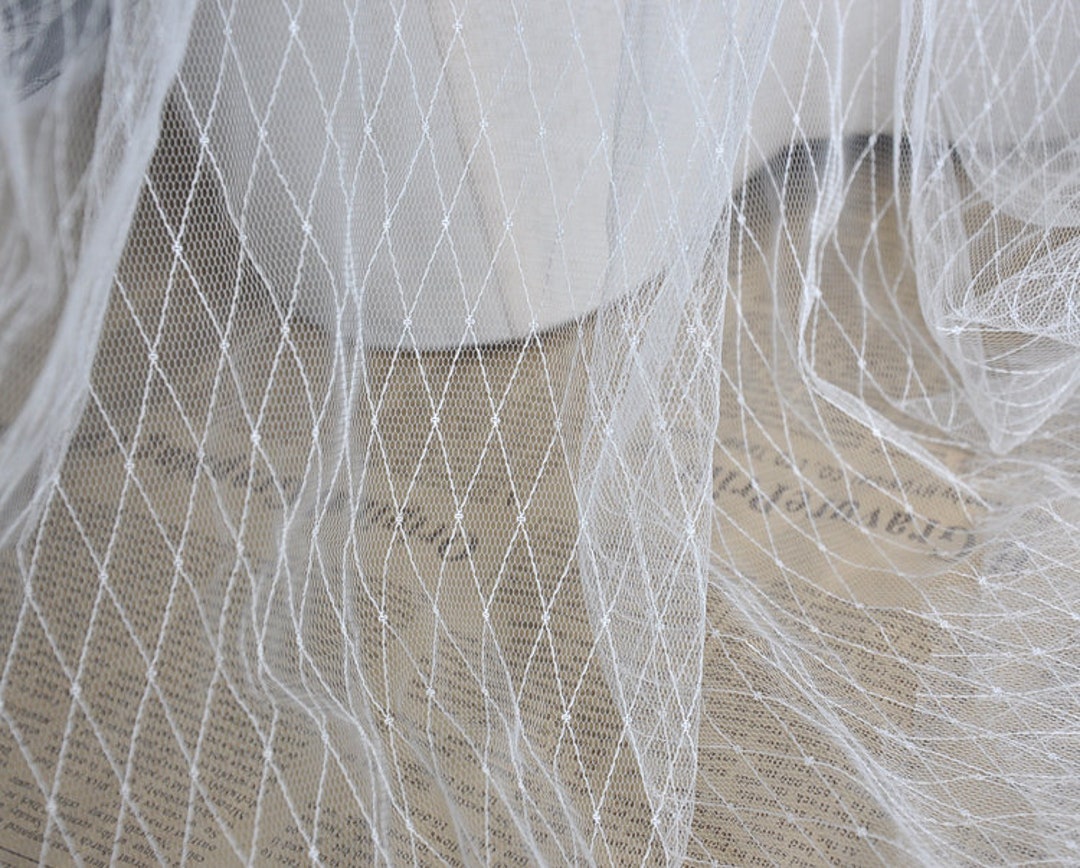 1 Yard Diamond Pattern Embroidery Lace Fabric Soft Black White Mesh Tulle  Fabric for Girl Dress Tutu Dress Wedding Dress Bridal Veil 