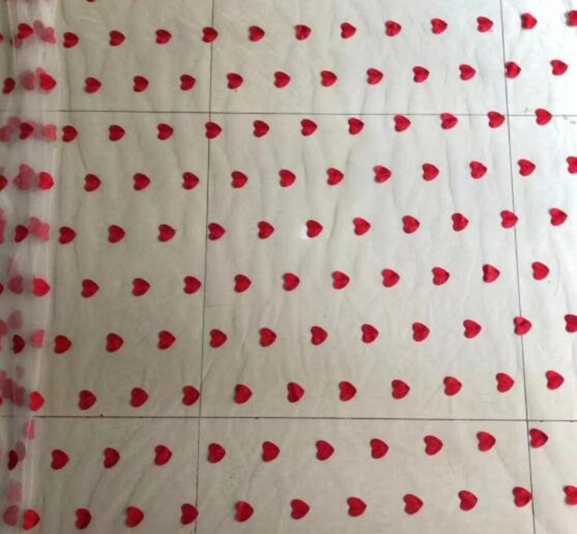 White Black Tulle Sweet Red Heart Embroidery Lace Fabric for Etsy