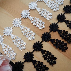 2 yards off white black Venetian tassel lace with pendants for dresses, weddings, belly dance costumes