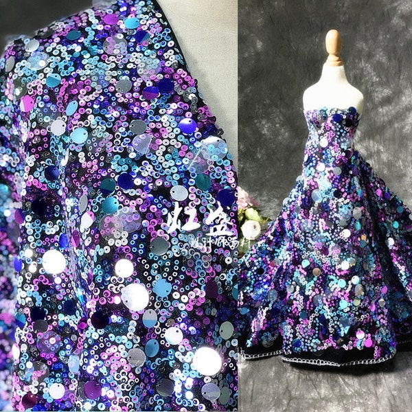 Luxurious Colorful Purple Sequined Lace Fabric Exquisite Fabric Wedding Dress Veil Costume Supplies Veil Lace Dancing Dress Fabric 51" width