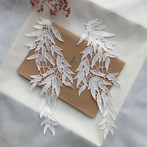 1 pair Ivory Bamboo Leaf Venice Alencon Lace Appliques Flowers Embroidered Wedding Supplies Bridal Veil