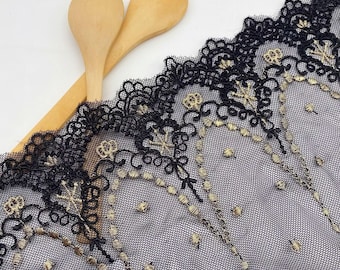 Polka Dot Embroidery Lace Trim White, Black Gold for  Dress Edge, 9.8" Wide
