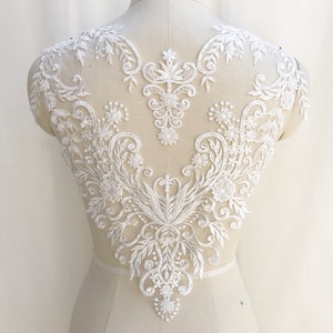 1pc Ivory Retro Bead Pearl Alice Lace Alencon Luxury Lace Appliques Exquisite For Wedding Dress Grown Bridal Veil