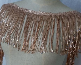 4-color  sequined tassel performance  lace trim black champagne silver dark purple sequin tassel 6.69" width