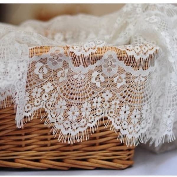 Tecido de renda branca para cílios Tecido de renda para noiva Tecido para casamento Tecido para faixa de cabeça faça você mesmo 59" de largura 1 jarda