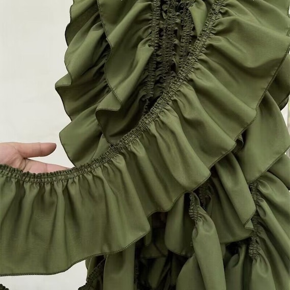 Lace Trim Dark Green Pleated Lace Folding Ruffled for