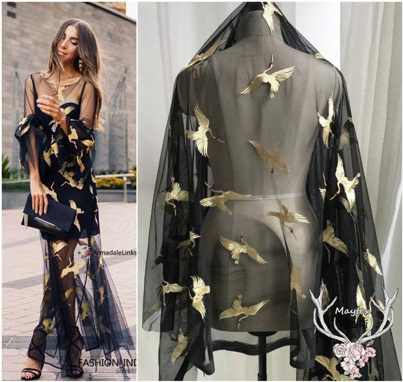 Black crane wide dress sale