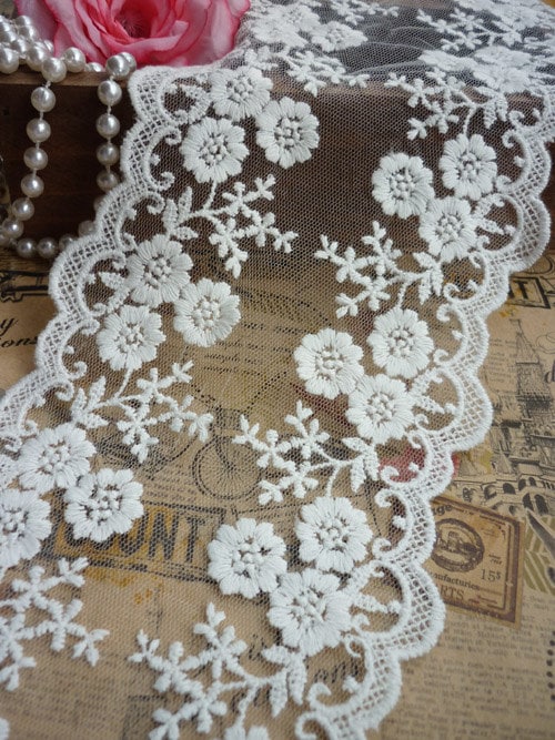 2 Yard Lace Trim Ivory Beige Black Tulle Cotton Embroidery Floral Bridal  Wedding Headband 3.93 Width -  Ireland