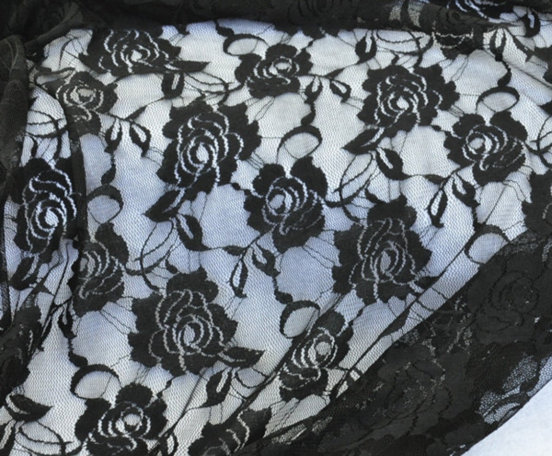 Lace Fabric Black Rose Flower Bridal Lace Fabric Wedding Fabric Headband  Fabric 55.18 Width 1 Yard 