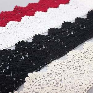 2 Yards Ivory Black Beige Wine Red Cotton Floral Lace Trim Embroidered Soft Floal Lace Trim 3.54 Wide image 5