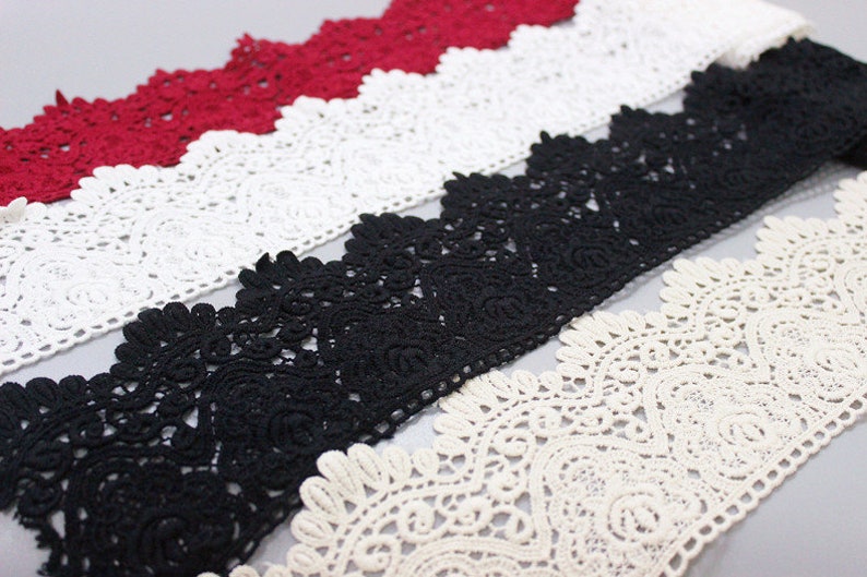 2 Yards Ivory Black Beige Wine Red Cotton Floral Lace Trim Embroidered Soft Floal Lace Trim 3.54 Wide image 5