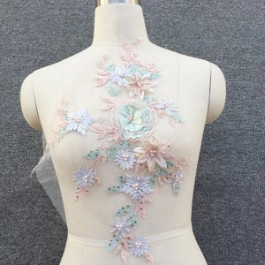 5 Farben 3D Blume Perlen Perle Super-Luxus-Spitze Applikationen Floral Exquisite Hochzeitskleid gewachsen Brautschleier Zubehör tanzen