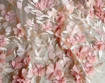 6 colors 3D Flower Pink Embroidery Lace Fabric Materials Mesh Trim Wedding Bridal Evening Dress Costume Hands 59" Width Sold by yard