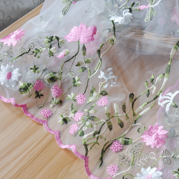 Small Flower Embroidery Soft Organza Fabric by the Yard