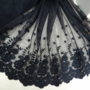 2 yard Black Cotton Trim,  Lace Trim Luxury Lace Super Wide Lace Rose Embroidery
