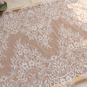 3.3 yards Lace Trim Ivory Eyelash Floral Bridal Wedding Fabric Headband 15.7&quot; width Super Wide
