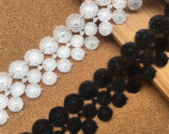 2 yards lace trim black round white Lace, Circle Applique Lace, Round Lace Trim, Venise Flower Trim Applique Lace 6cm width