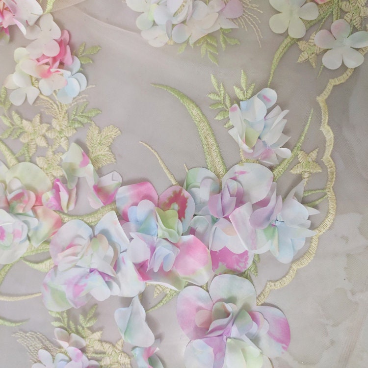 1 Set Luxury 3D Flower Colorful Mesh Embroidery Lace Fabric