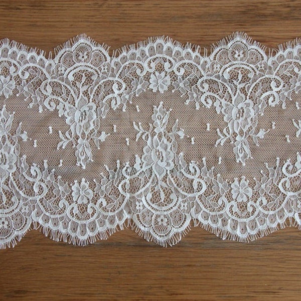 3.3 yards Lace Trim French Chantilly Style Lace Delicate White Double Side Scalloped Lace Fabric Trim 25cm width