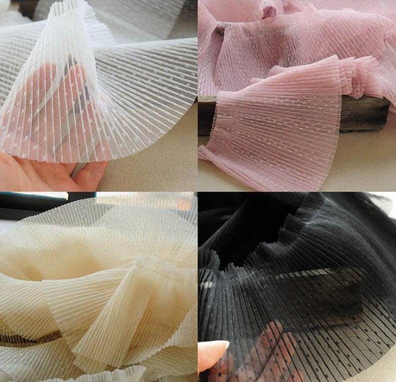 5 colors vintage pleated tulle lace trim mesh polka dot Lolita skirt fabric doll collar trim wedding decoration handicraft supply 15cm width