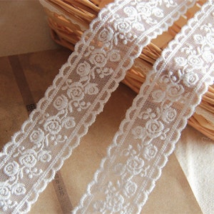 2 yards Lace Trim Ivory Tulle Embroidery Rose Floral Bridal Wedding 1.37" width