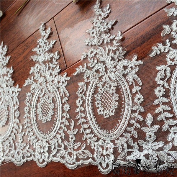 Alencon Lace Trim, White Floral Alencon Lace, Bridal Wedding Veil Ivory Lace Trimming