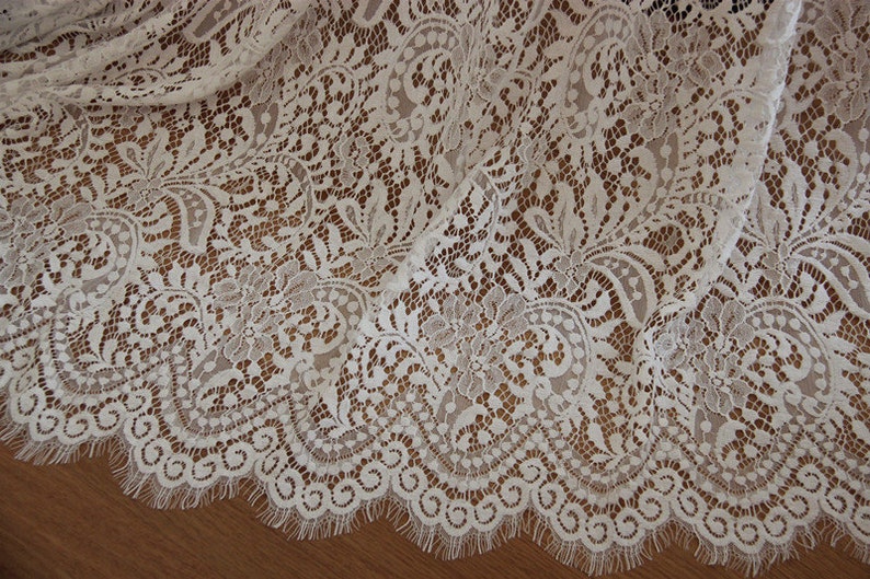 1 yard Lace Fabric Ivory Graceful Eyelash Bridal Wedding Fabric Headband Fabric 59 width image 3