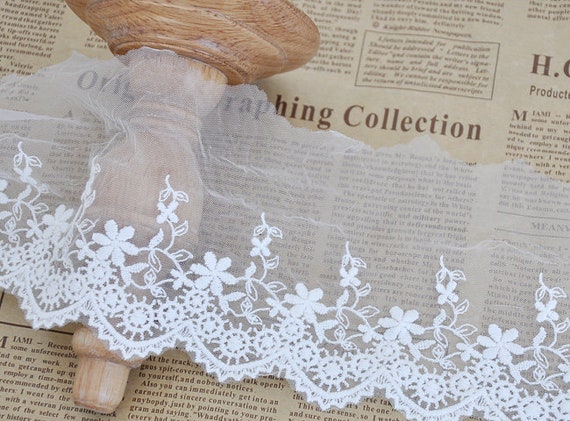 5 Yards Lace Trim Ivory Tulle Cotton Flower Embroidery Bridal - Etsy