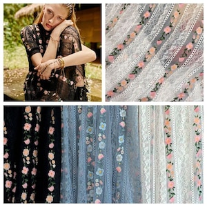 3 Colors 1 yard Lace Fabric Ivory Blue Black Tulle Floral Embroidery Exquisite Bridal Wedding Veil Lace Headband 51&quot; width High Quality