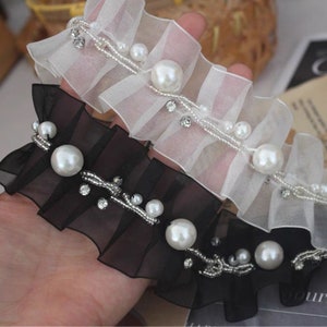 Rhinestone beaded pearl lace lace trim organza fabric wedding gown, bridal belt Lace Trim For Wedding Bridal Belt Dress 4cm width