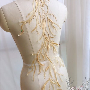 1 pc Lace Applique Exquisite gold and silver  lace appliqué, for wedding dress , Venice Alencon Embroidered Wedding Supplies Bridal Veil