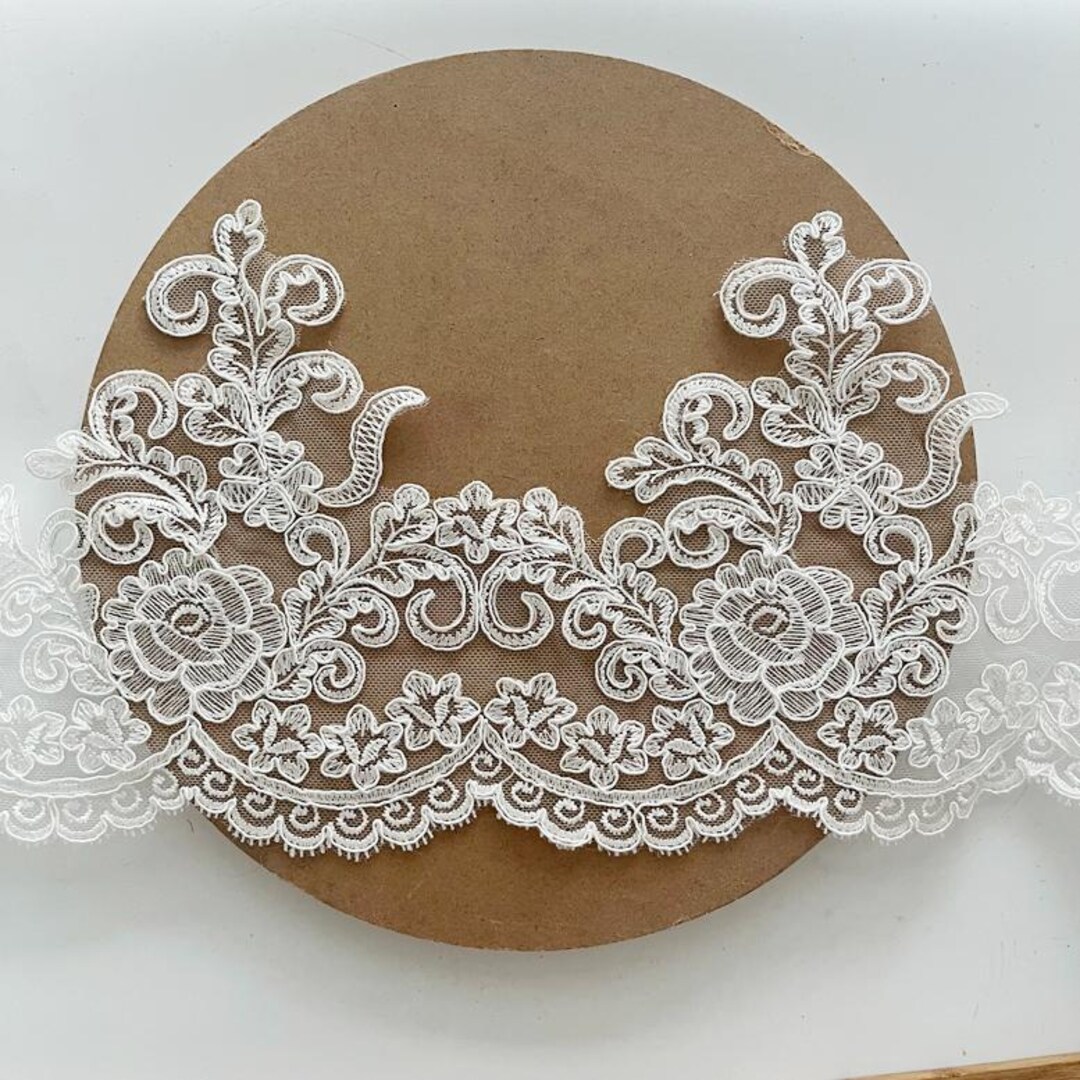 Appliques Embellishments 2 Yards Sequined Flower Lace Appliqués - Off White Beaded Embroidery Trim For Wedding Dresses Beads For Embroidery - Foto 10