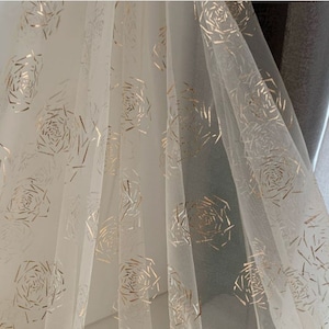 Glitter print gold rose apricot tulle lace fabric for DIY girls bady dress, wedding dresses, prom dresses or banquet dresses 59&quot; width