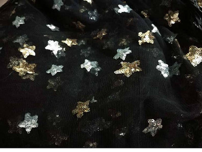 Fabulous Biege Tulle Sequined Lace Fabric Exquisite Stars Fabric 51 Wide Wedding Dress Veil Costume Supplies image 6