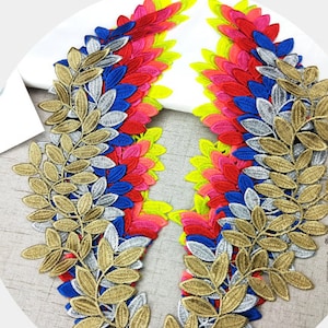 1 paio di ricami in pizzo con foglie bianche e argento blu royal, super lusso, squisiti per abiti da sposa, veli da sposa cresciuti