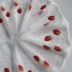 Cute Stawberry  1 yard Lace Trim Flower Embroidery soft Tulle Wedding Lace Bridal Lace Headband Fabric 7.28" width High Quality