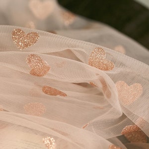 Pink Tulle glitter sequin sweet gold heart lace fabric for DIY girls bady dress, wedding dresses, prom dresses or banquet dresses 59&quot; width